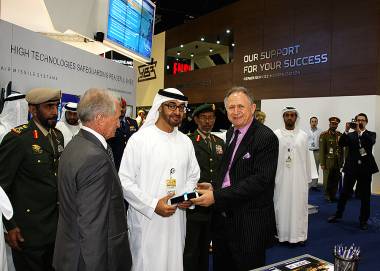 His Highness, General Sheikh Mohammed bin Zayed Al Nahyan, Crown Prince of Abu Dhabi and Deputy Supreme Commander of the UAE Armed Force at the Exhibition Stand of EODH-IDEX 19